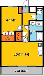 ゴールドエクスペリエント 1LDKの間取図画像