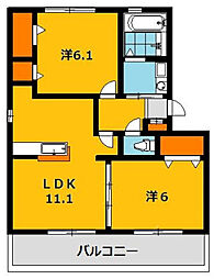 グランビューコートB 2LDKの間取図画像