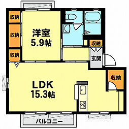 ラフォーレ若松原A 1LDKの間取図画像