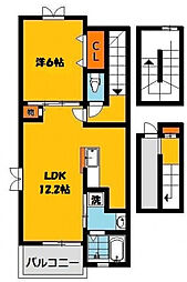 ワールドプレイスF 1LDKの間取図画像