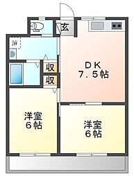 ダイリンハイツ 4階2DKの間取り