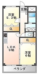 ヴィラトヨナカ 303 3階2LDKの間取り