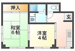 第1細田マンション 3階2DKの間取り
