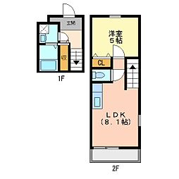 メゾネットMORINOVU 2階1LDKの間取り
