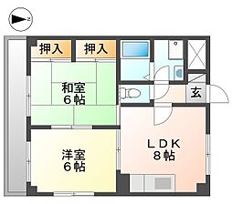 シャンボール塚口 3階2LDKの間取り