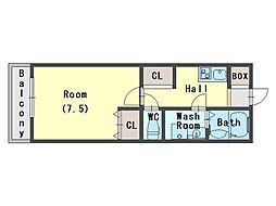 アズール尼崎 3階1Kの間取り