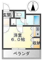 ナッツダムスタジオーネ塚口 203 2階ワンルームの間取り