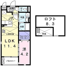 フレイム　ガーデン 2階1LDKの間取り