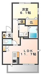 シャーメゾン伊丹 1LDKの間取図画像