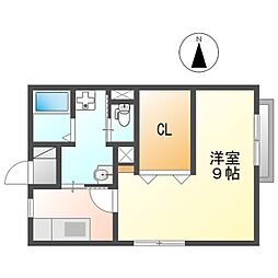 ラックハイム竹田 1Kの間取図画像
