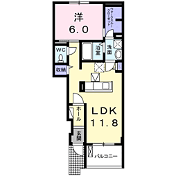 メゾンリヴィエール1 1LDKの間取図画像