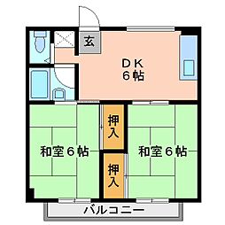 市隆ハイツ立花弐番館 2DKの間取図画像