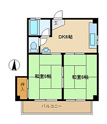 市隆ハイツ立花 2DKの間取図画像
