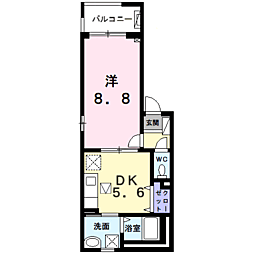 モデルノリヴァー 1DKの間取図画像