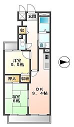 ユーコート武庫之荘 2DKの間取図画像