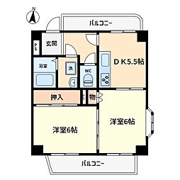 サンパレス21尼崎 2DKの間取図画像