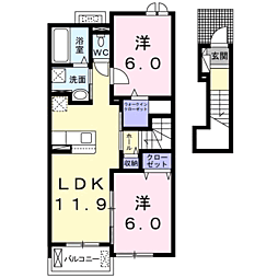 ルタン昆陽2 2LDKの間取図画像