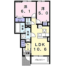 プラシードII B棟 2LDKの間取図画像