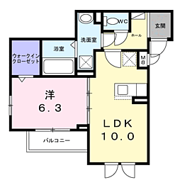 ラ・コリーヌ今福Z 1LDKの間取図画像