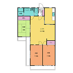 ベルカントビル 3階3LDKの間取り