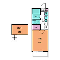 モンシャトー大成A棟 1階1Kの間取り