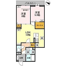 Noble raffiner上小町 2LDKの間取図画像