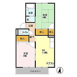 ルアール佐知川弐番館 2DKの間取図画像