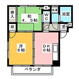 イーストハイツ 2DKの間取図画像