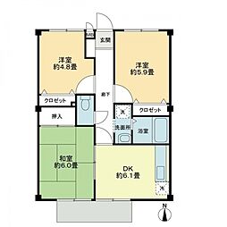 フォブール梶尾　Ａ棟 2階3DKの間取り