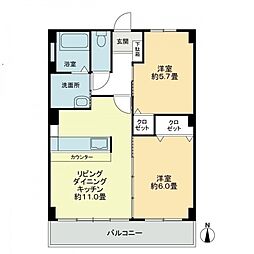パルテール船木 2LDKの間取図画像