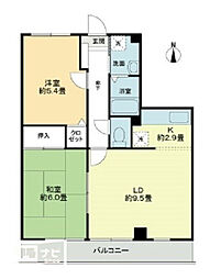 フォブール喜多町 2LDKの間取図画像