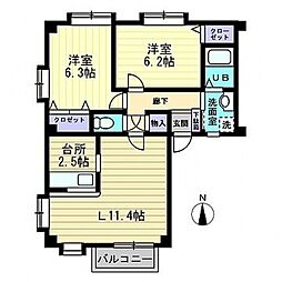 フォブールKD1 2LDKの間取図画像