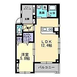 フォブール平和通 2階1LDKの間取り