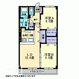 フォブール竹原 2LDKの間取図画像