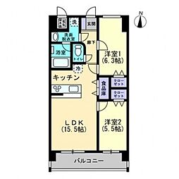ブライムタワー古川 2LDKの間取図画像