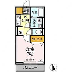 アシャンティ高砂 1Kの間取図画像