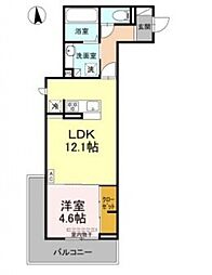 フェリシア朝生田 1LDKの間取図画像