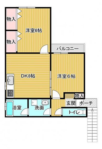 キタオカハイツ 1-2｜和歌山県御坊市島(賃貸アパート2DK・2階・50.92㎡)の写真 その2