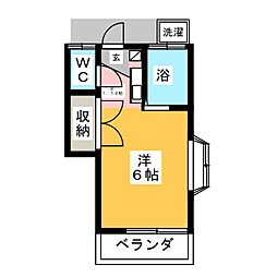 鶴石ハイツ 1階ワンルームの間取り