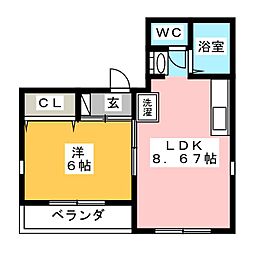 フルール潮田 3階1LDKの間取り