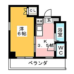 メイゾンチュトワイエ鶴見 5階1Kの間取り