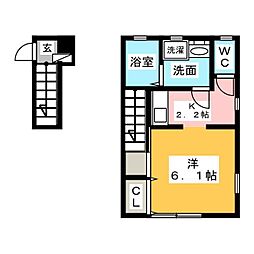 カサベルデ 2階1Kの間取り