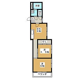 ヒルズ東寺尾 2DKの間取図画像