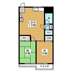 クレール鶴見 2LDKの間取図画像