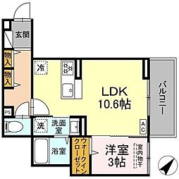 D Paina Namamugi III 1LDKの間取図画像