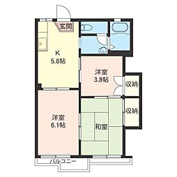 ガーデンハウス1 3Kの間取図画像