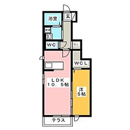 ヴィルヌーブB 1LDKの間取図画像