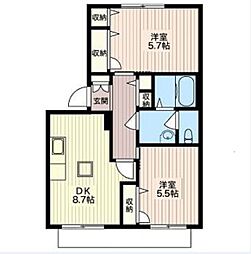 ヒルサイド善行1 2DKの間取図画像