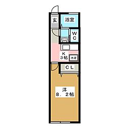 プルメリア湘南 1Kの間取図画像