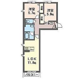アルコバレーノ茅ヶ崎 2LDKの間取図画像